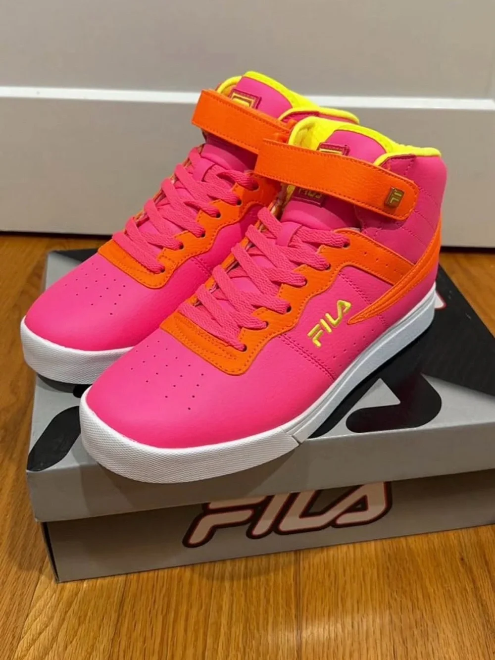 FILA High-Top Sneakers - Pink, Orange & Yellow